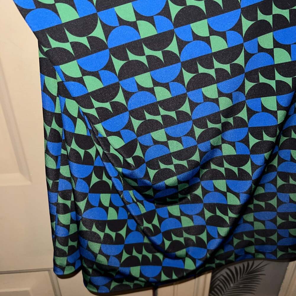 Zara Long Sleeve Geometric Mock Neck Mini Bodycon Dress Size XL Blue Green - Picture 6 of 7